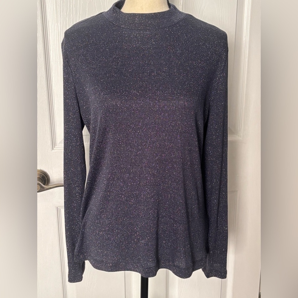 Violets and Roses by Stitch Fix Blue Metallic Night Sky Elegant Top Sz XL NWT